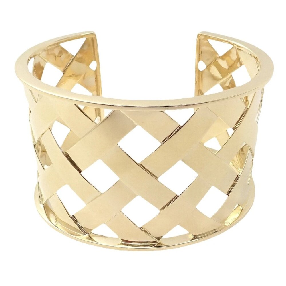 Authentic Verdura 18k Yellow Gold Criss Cross Wide Cuff Bracelet - Picture 6 of 13